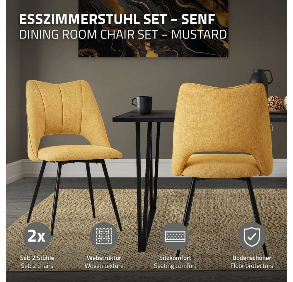 ML-DESIGN Esszimmerstuhl 2er Set Senfgelb Schwarz