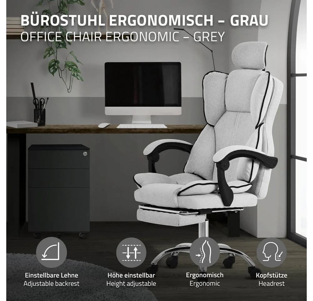 ML-DESIGN Bürostuhl Hellgrau mit Fußstütze und Neigungsfunktion