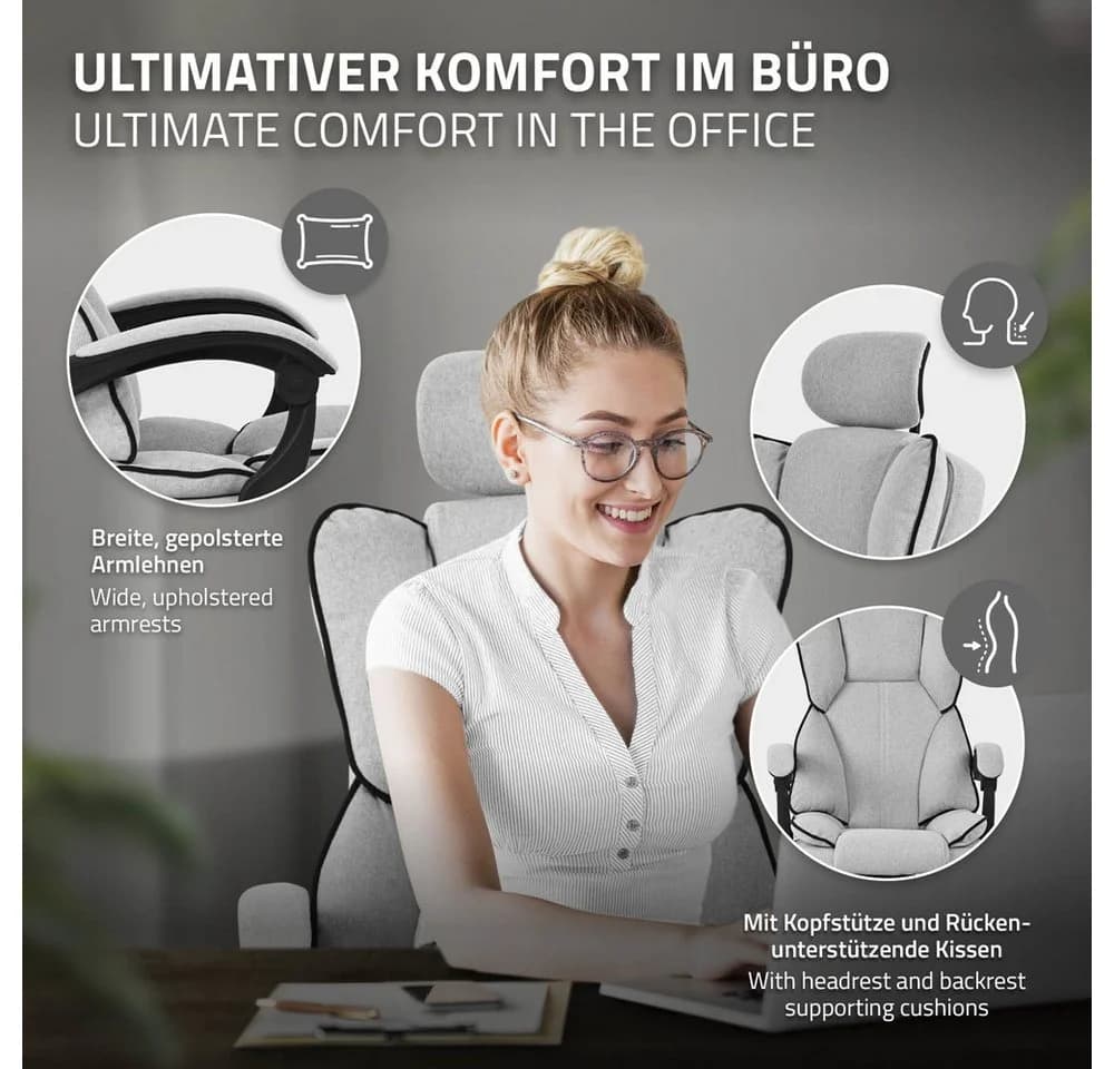 ML-DESIGN Bürostuhl Hellgrau mit Fußstütze und Neigungsfunktion - Bild 3