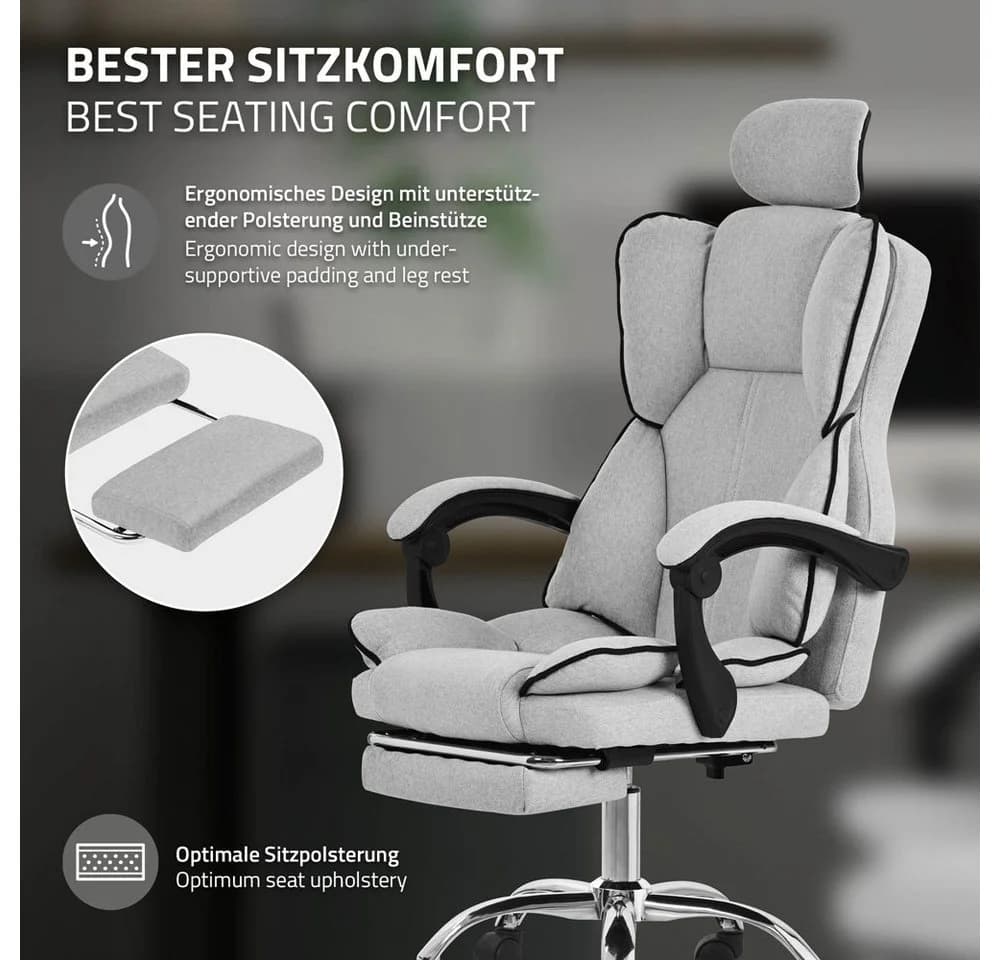 ML-DESIGN Bürostuhl Hellgrau mit Fußstütze und Neigungsfunktion - Bild 5