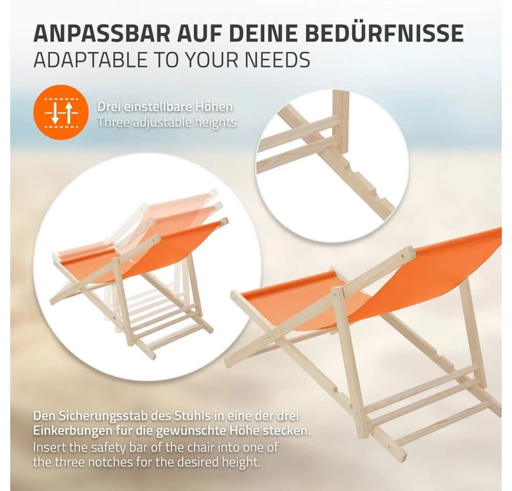 ECD Germany 5er Set Gartenliege Holz Klappbar Strandliege Orange - Bild 4