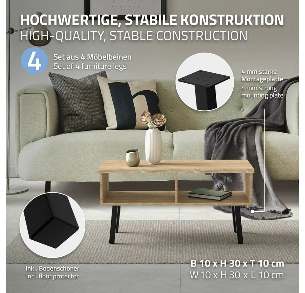 ML-DESIGN Tischbein 4er Set Schwarz I-Design 30cm