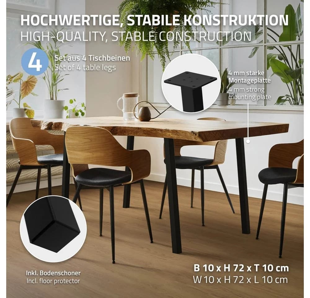 ML-DESIGN Tischbein 72 cm Schwarz glänzend 96° Neigung