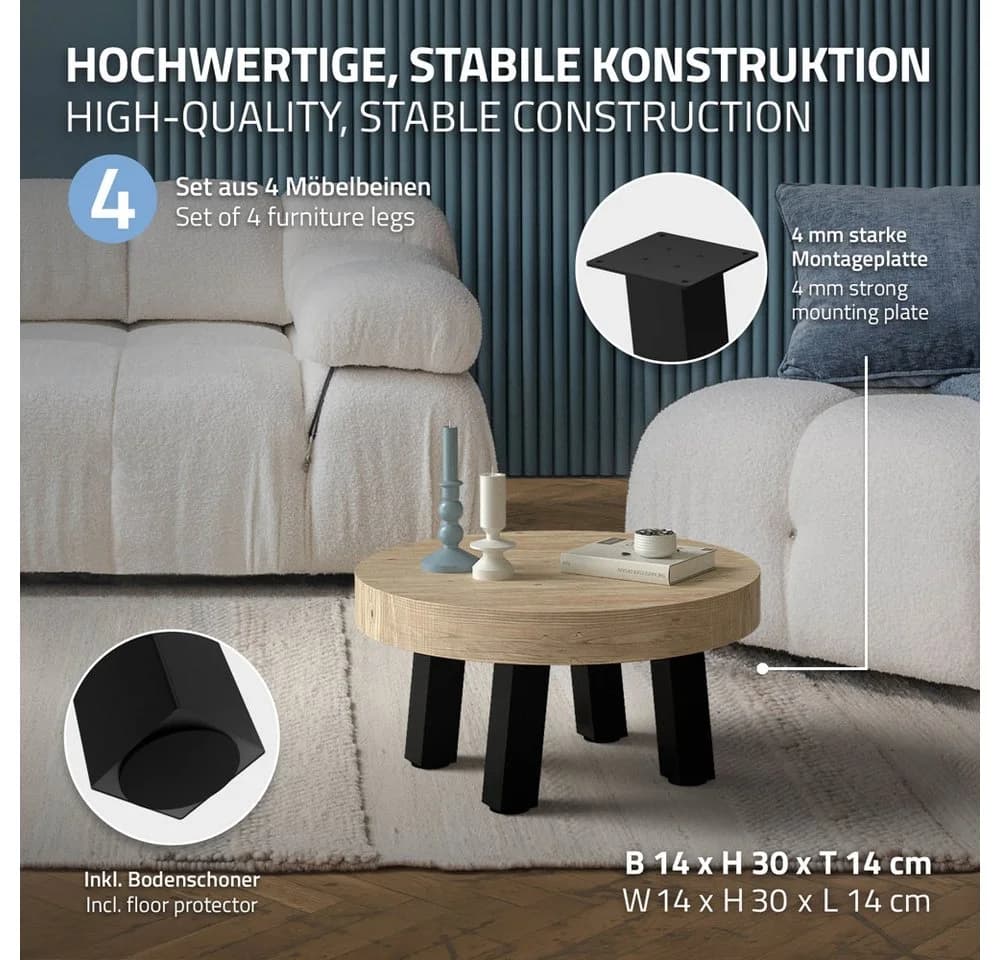 ML-DESIGN Tischbein 4er Set Schwarz Glänzend Stahl