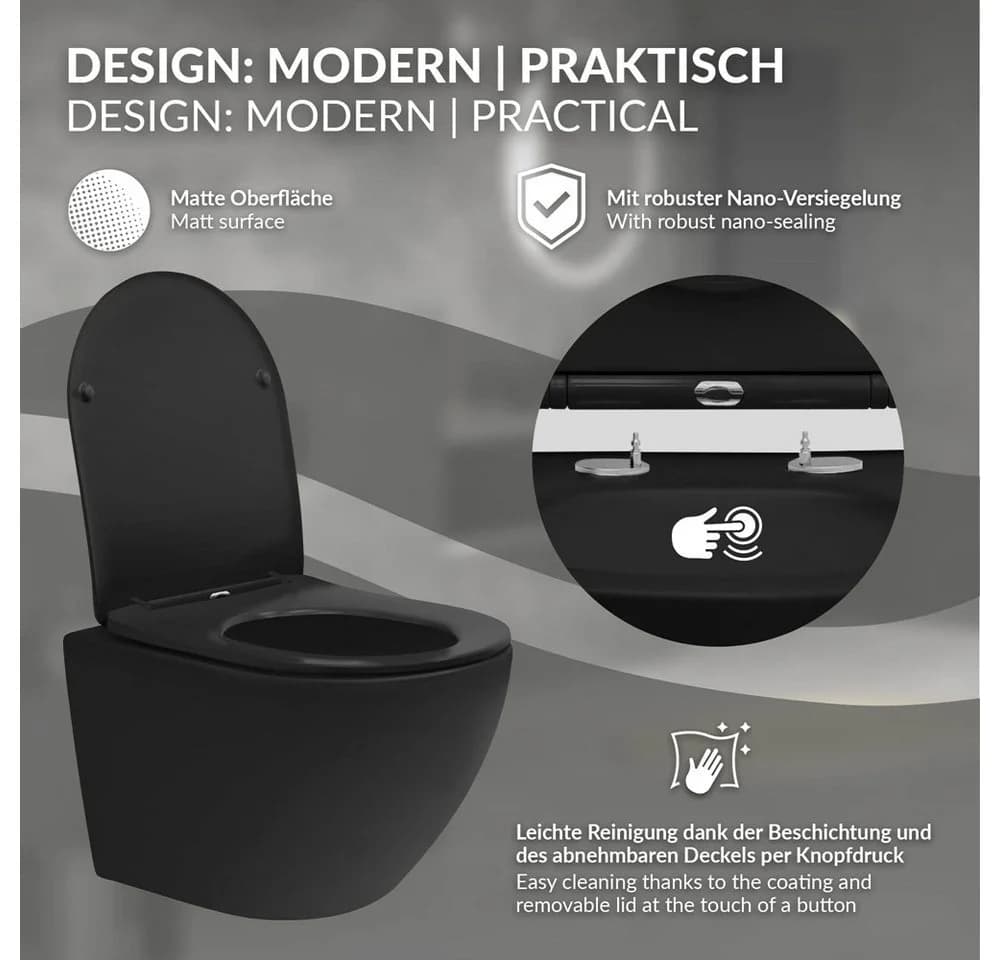 LuxeBath Tiefspül-WC Spülrandloses Hänge-WC Keramik Nano Beschichtung Tornadospülung - Bild 3