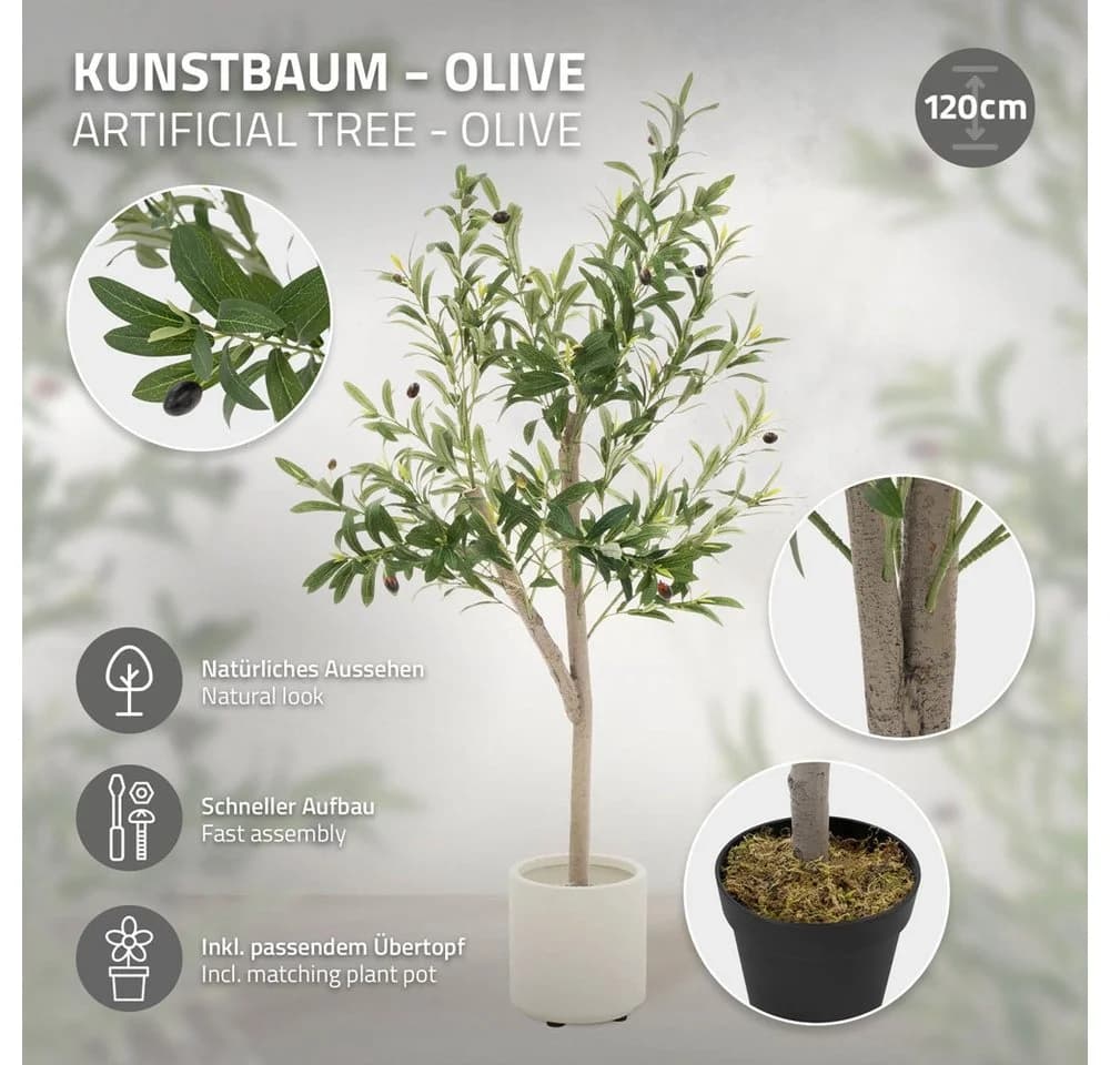 ML-DESIGN Künstlicher Olivenbaum 120 cm mit echtem Holzstamm - Bild 3