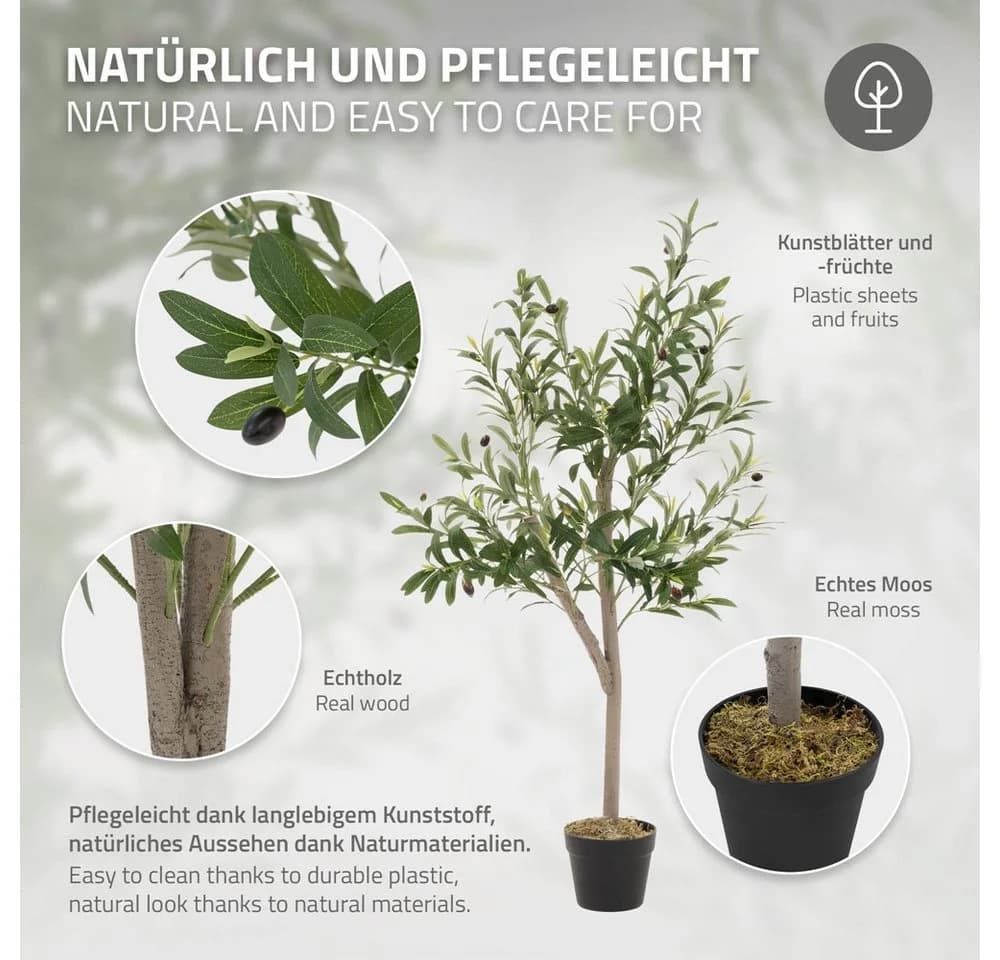 ML-DESIGN Künstlicher Olivenbaum 120 cm mit echtem Holzstamm - Bild 4