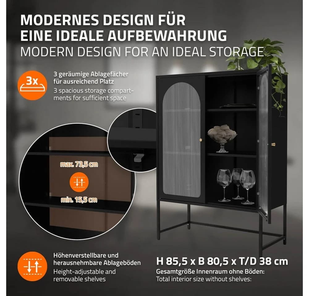 ML-DESIGN Vitrinenschrank Schwarz mit Rosegold Akzenten Stahl - Bild 3