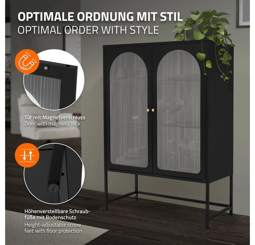 ML-DESIGN Vitrinenschrank Schwarz mit Rosegold Akzenten Stahl - Bild 4