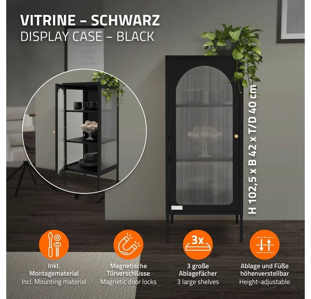 ML-DESIGN Vitrinenschrank Schwarz mit Rosegold-Griffen