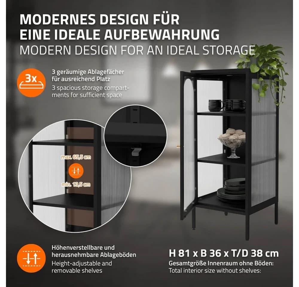 ML-DESIGN Vitrinenschrank Schwarz mit Rosegold-Griffen - Bild 3