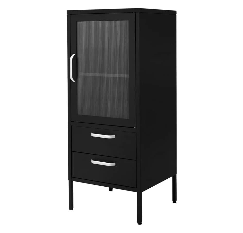 ML-DESIGN Vitrinenschrank Schwarz Silber Stahl mit Schubladen - Bild 2