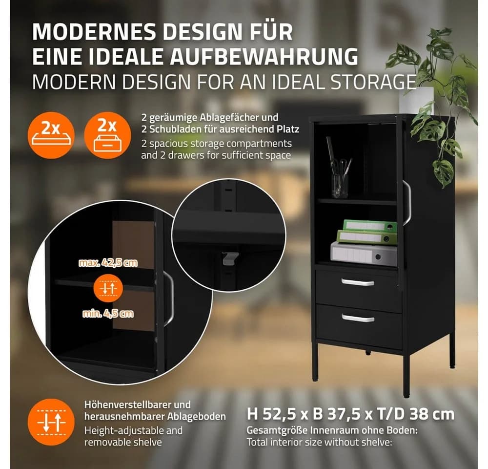 ML-DESIGN Vitrinenschrank Schwarz Silber Stahl mit Schubladen - Bild 3