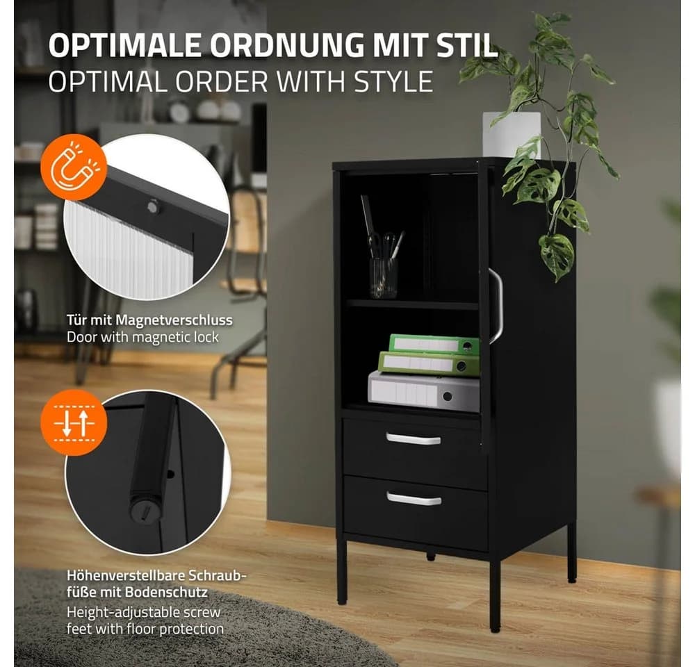 ML-DESIGN Vitrinenschrank Schwarz Silber Stahl mit Schubladen - Bild 4