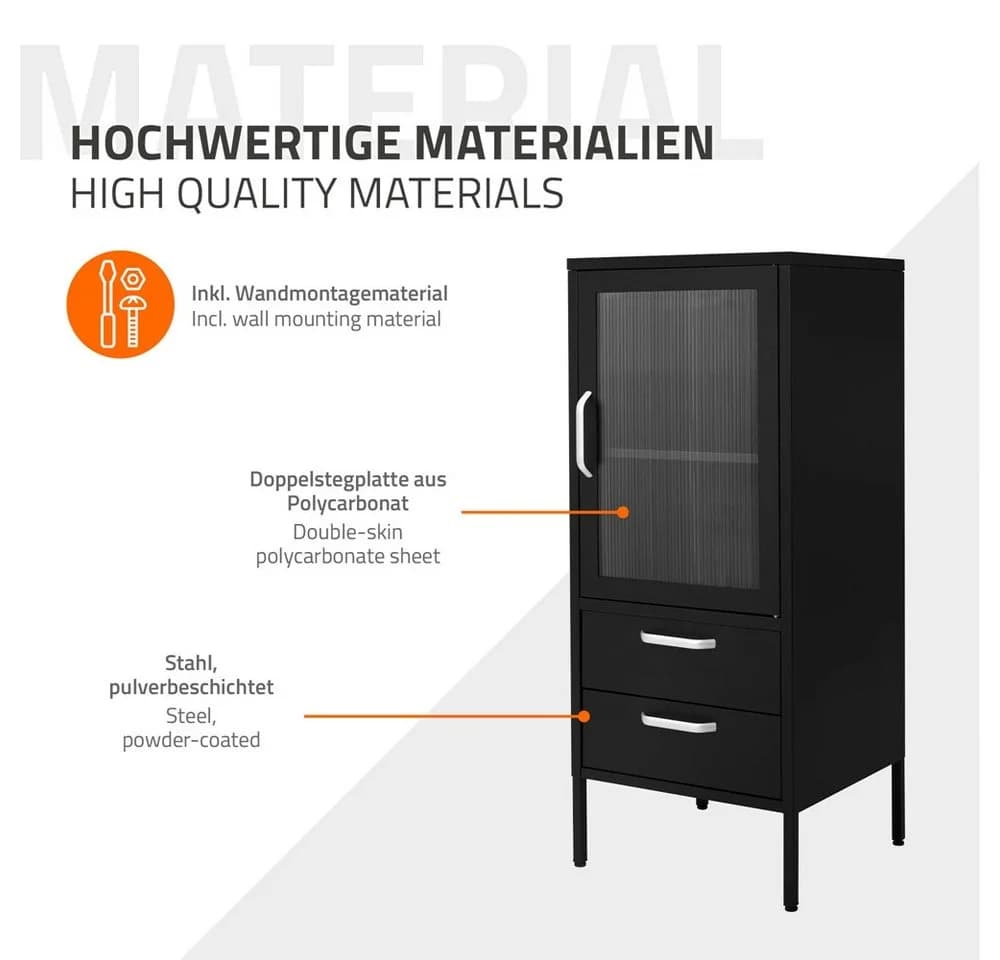 ML-DESIGN Vitrinenschrank Schwarz Silber Stahl mit Schubladen - Bild 5