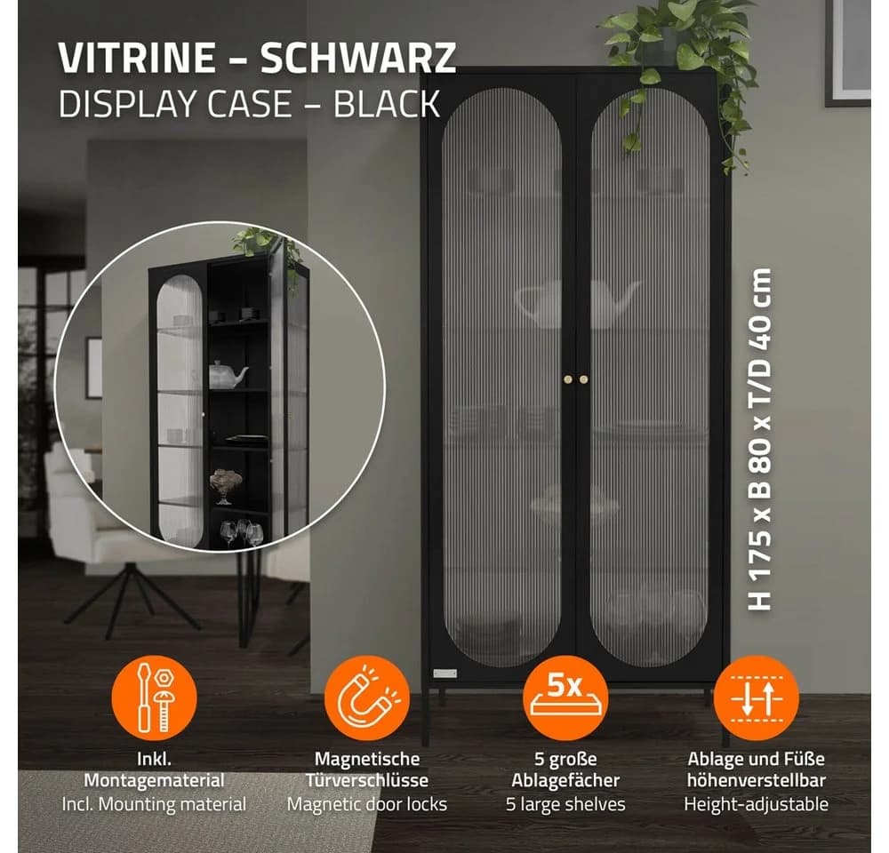 ML-DESIGN Vitrinenschrank Schwarz Rosegold