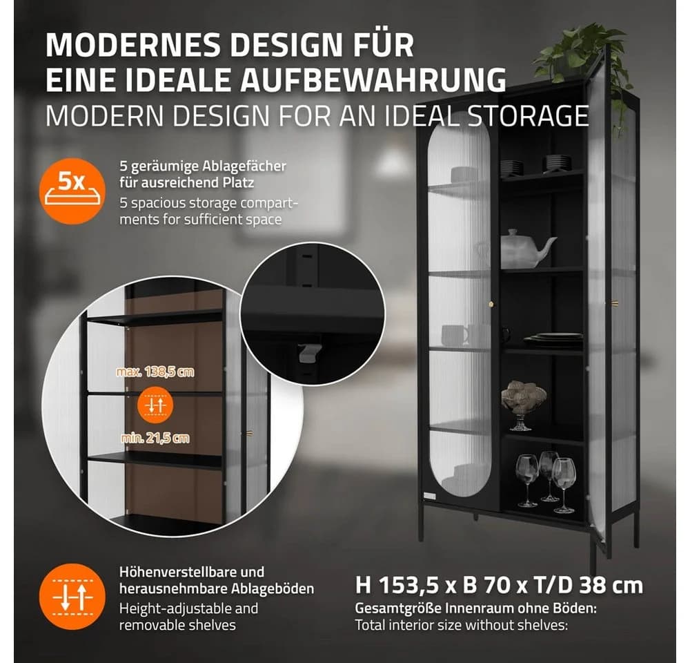 ML-DESIGN Vitrinenschrank Schwarz Rosegold - Bild 3