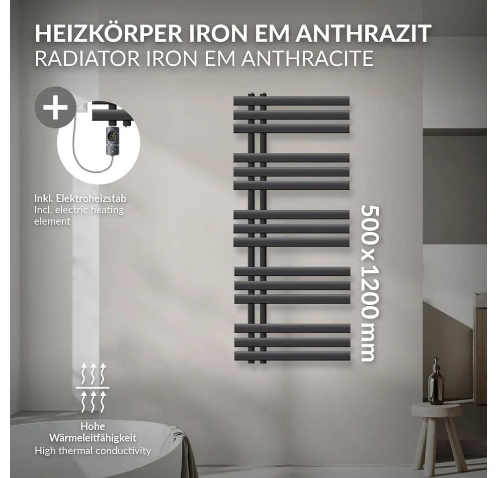 LuxeBath Badheizkörper Iron EM Heizkörper Handtuchtrockner Anthrazit