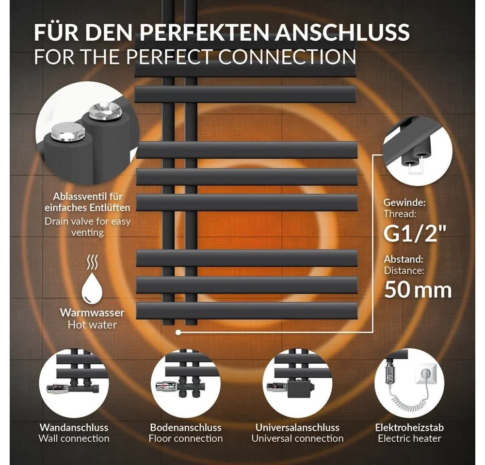 LuxeBath Badheizkörper Iron EM Heizkörper Handtuchtrockner Anthrazit - Bild 4