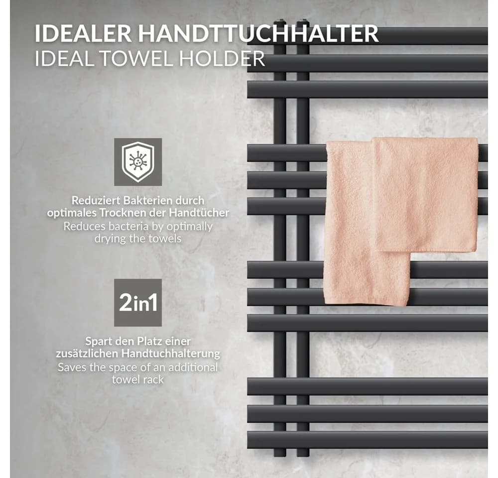 LuxeBath Badheizkörper Iron EM Heizkörper Handtuchtrockner Anthrazit - Bild 5
