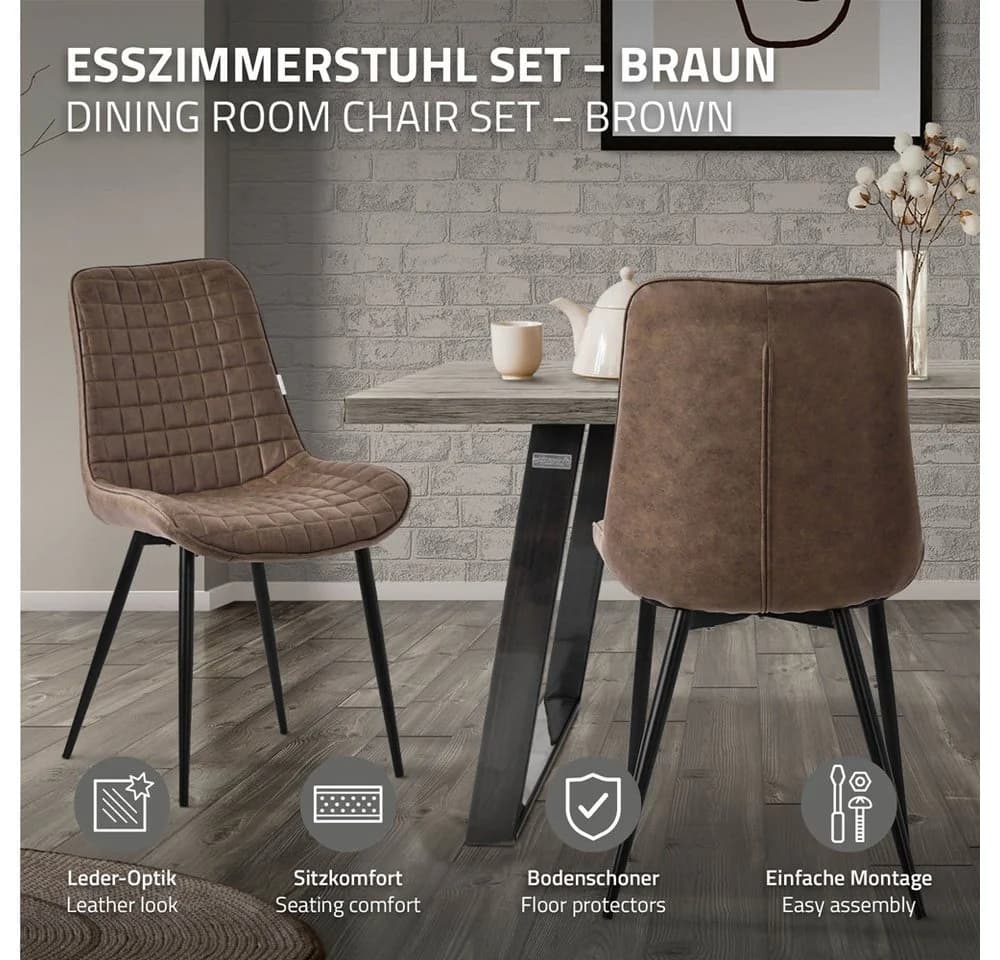 ML-DESIGN Esszimmerstühle 6er Set Braun PU-Kunstleder