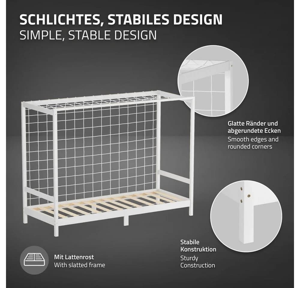 ML-DESIGN Spielbett Fußballtor Weiß mit Lattenrost & Tornetz - Bild 3