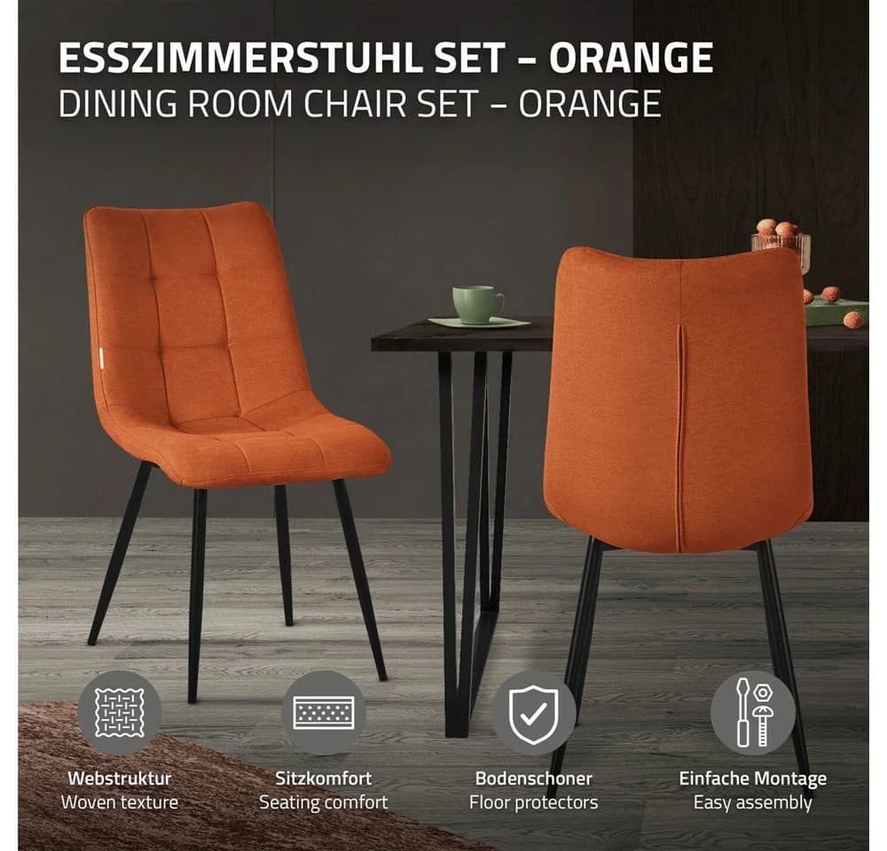 ML-DESIGN 6er Set Esszimmerstühle Orange Schwarz Polyester