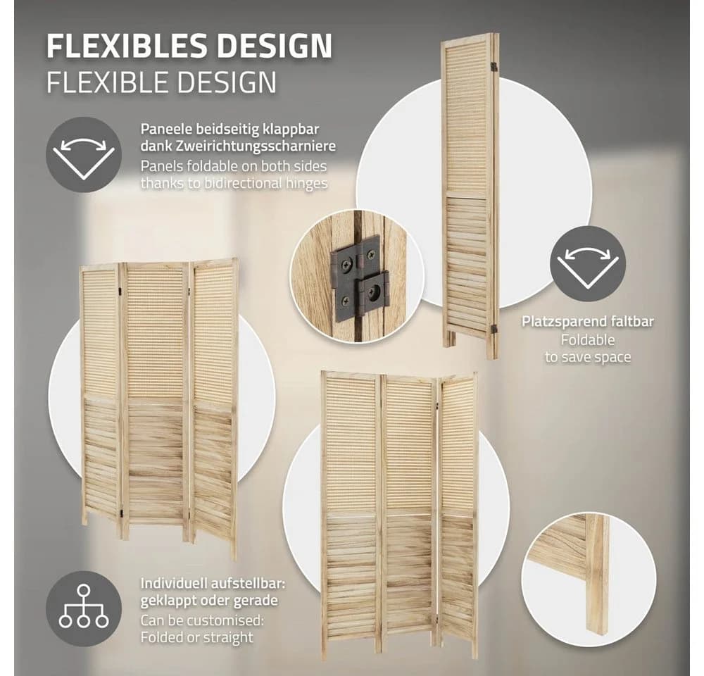 ML-DESIGN Paravent Raumteiler 3-teilig Beige Naturholz - Bild 3