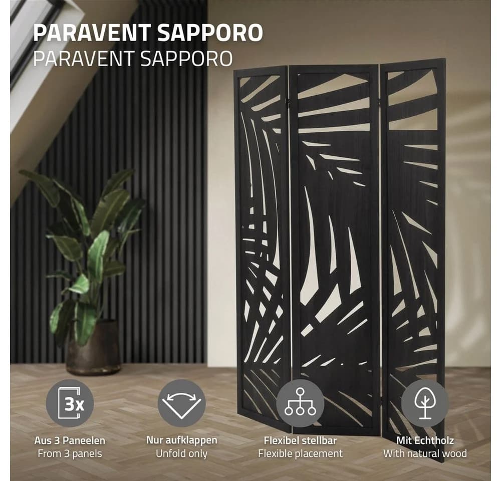 ML-DESIGN Paravent Raumteiler 3-teilig Schwarz Faltbar