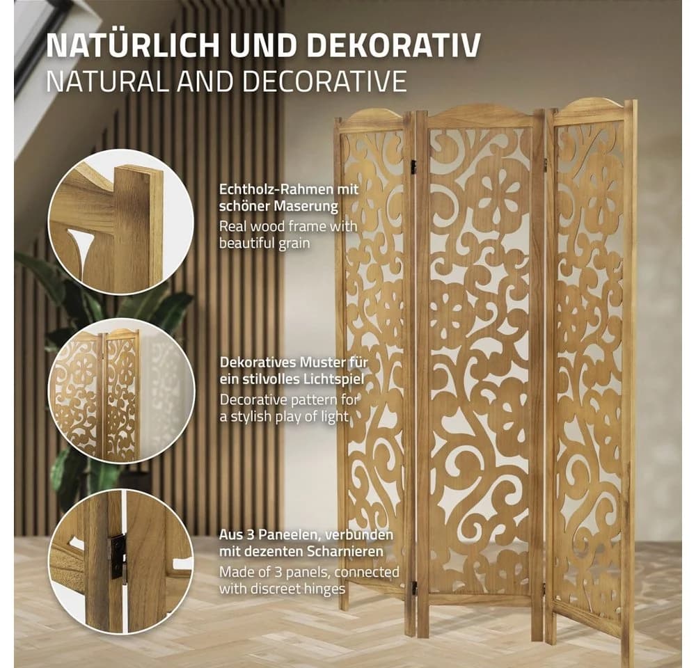 ML-DESIGN Paravent Raumteiler 3-teilig Braun Naturholz - Bild 4
