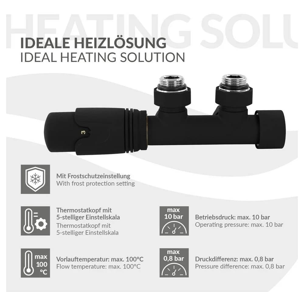 LuxeBath Heizkörperthermostat Ventil-Armaturen Multiblock Mittelanschluss Anschlussgarnitur Schwarz - Bild 4