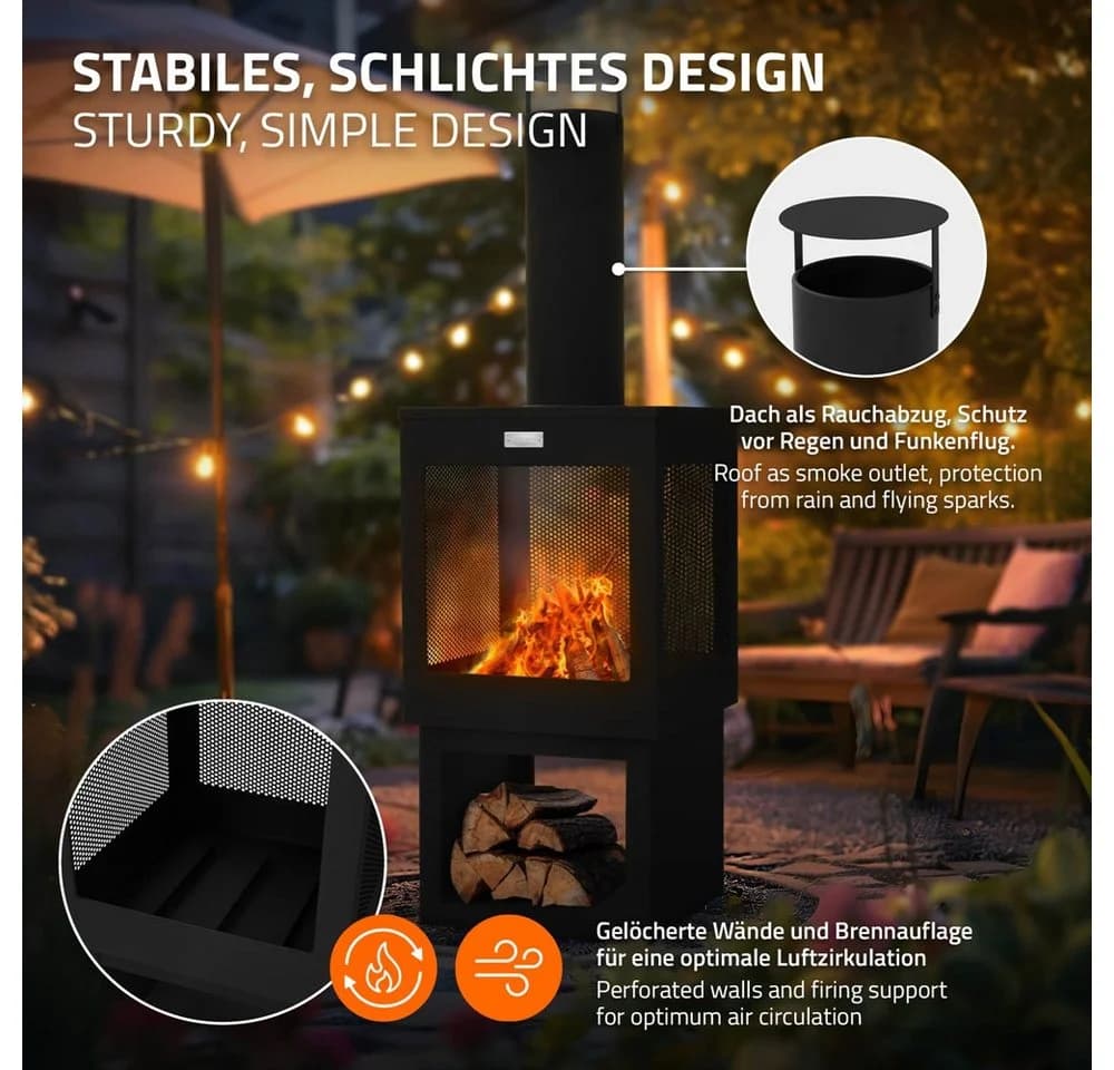 ML-DESIGN Gartenkamin mit Schornstein Schwarz Stahl - Bild 3