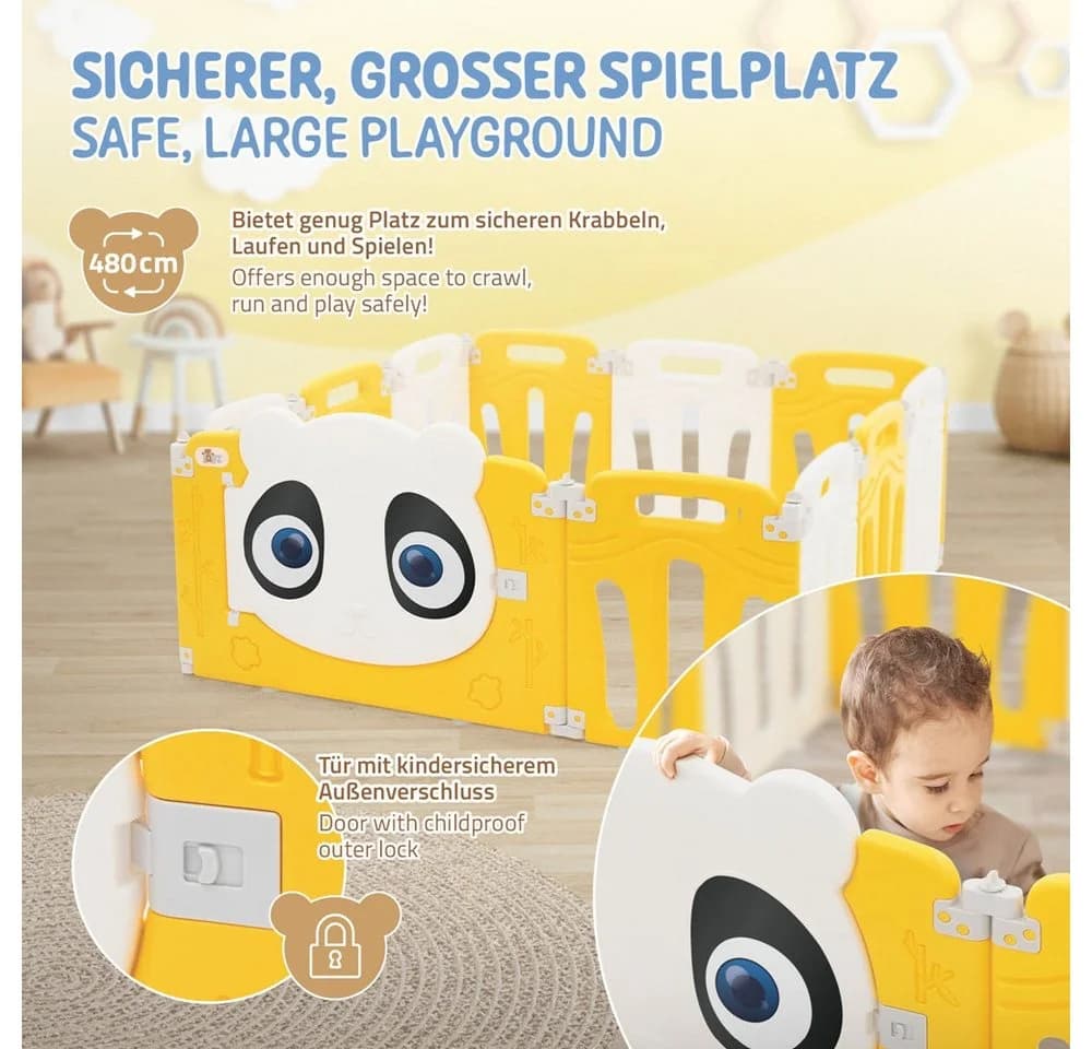 Joyz Laufgitter Panda Design Faltbar Weiß-Gelb - Bild 5