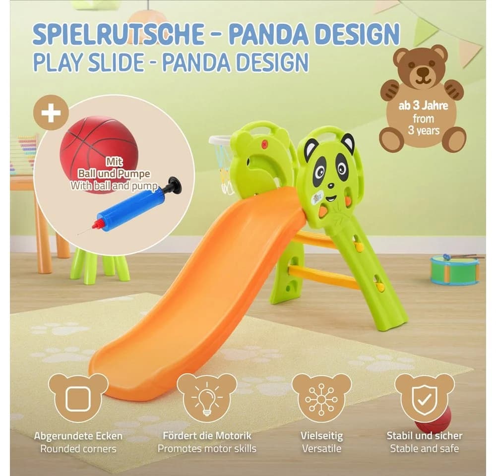 Joyz Rutsche 2in1 Kinderrutsche mit Basketballkorb Grün-Orange-Gelb