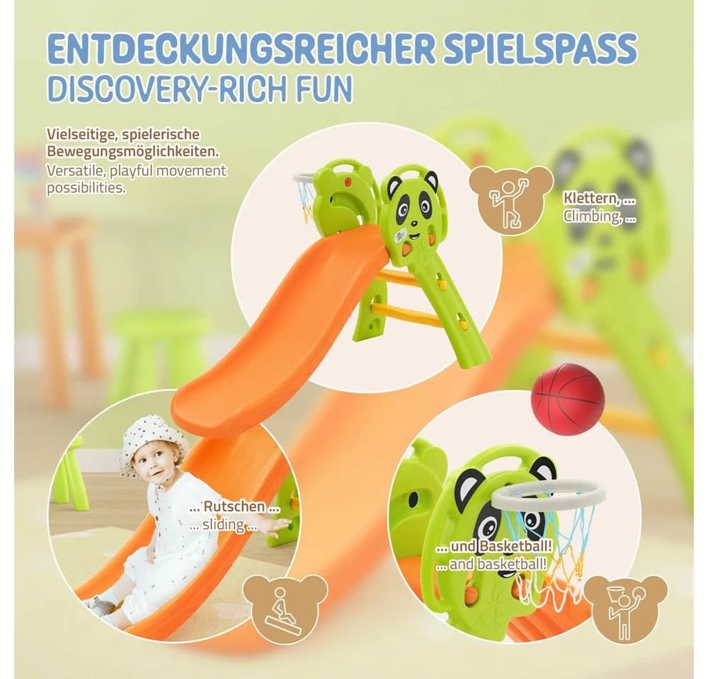 Joyz Rutsche 2in1 Kinderrutsche mit Basketballkorb Grün-Orange-Gelb - Bild 4
