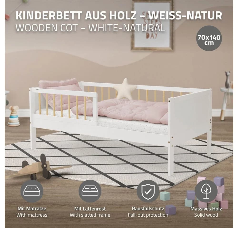 ML-DESIGN Jugendbett mit Matratze und Lattenrost Weiß