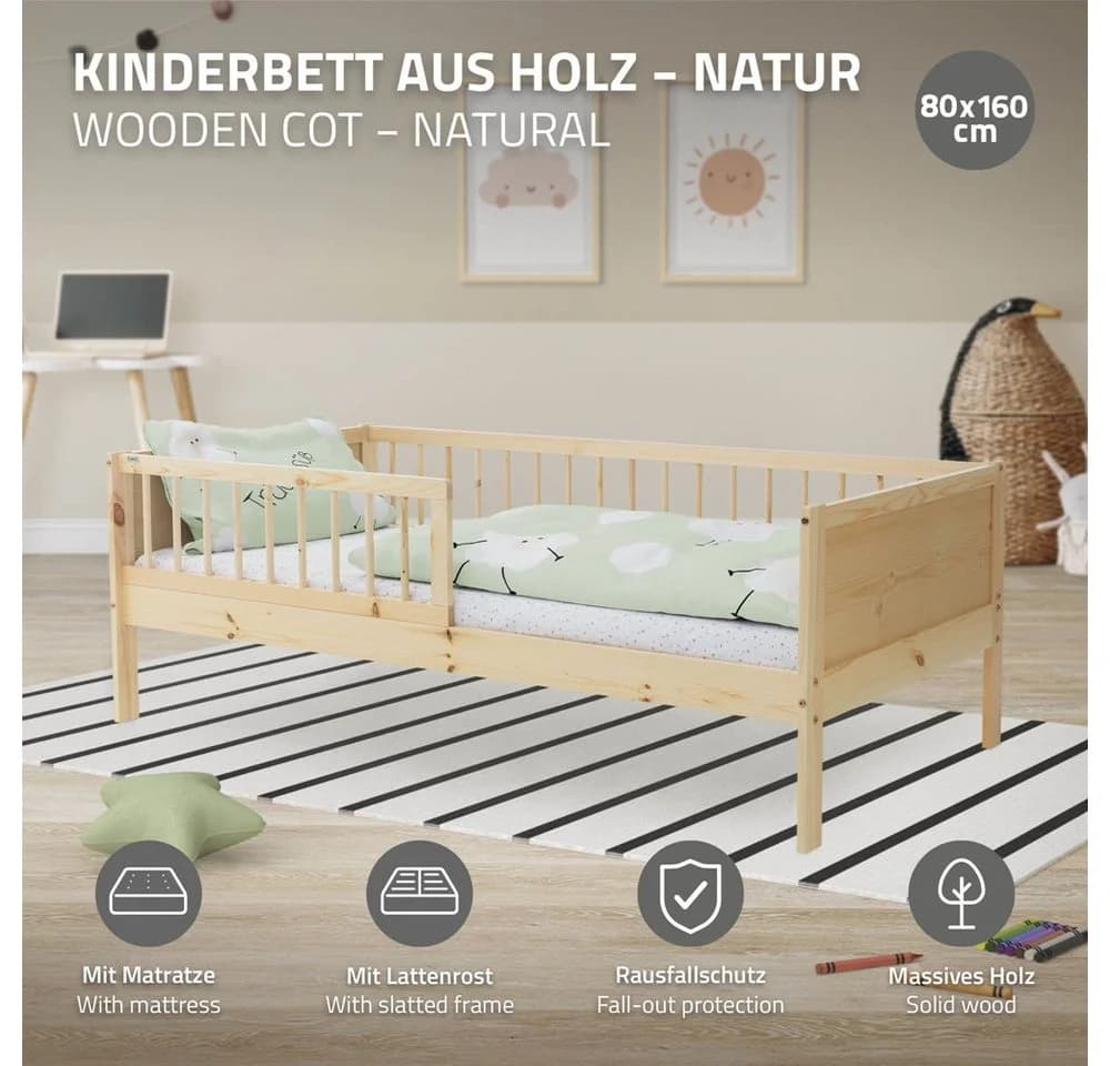 ML-DESIGN Jugendbett Bodenbett Juniorbett inkl. Lattenrost Einzelbett für Kinder