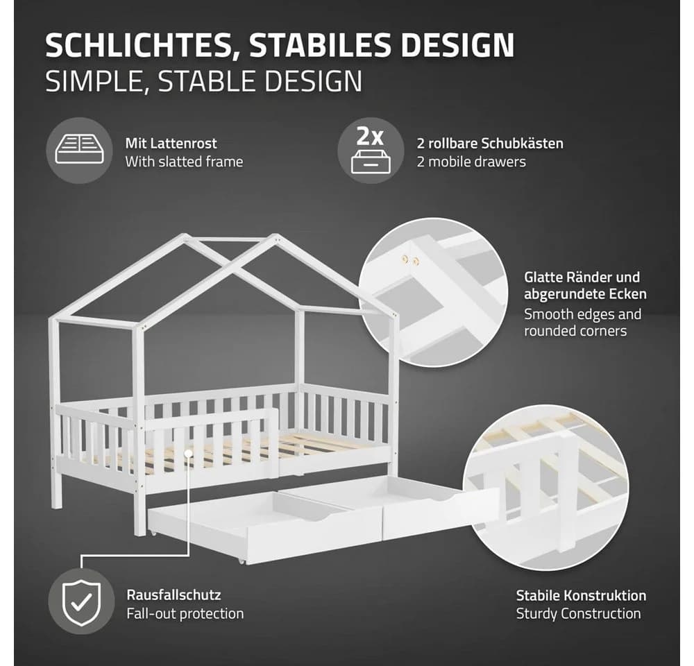 ML-DESIGN Kinderbett Hausform Weiß mit Schubladen - Bild 3
