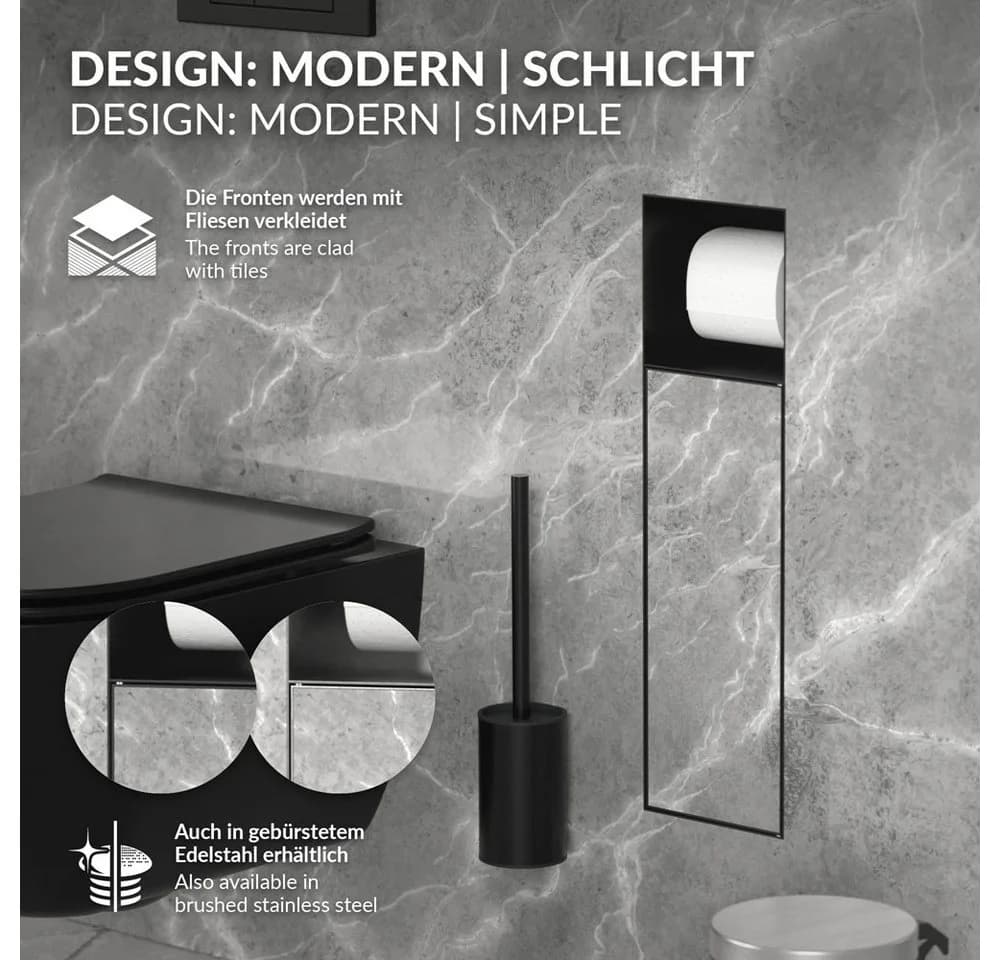 LuxeBath Unterputz-WC-Modul Schwarz Edelstahl mit Toilettenpapierhalter - Bild 3