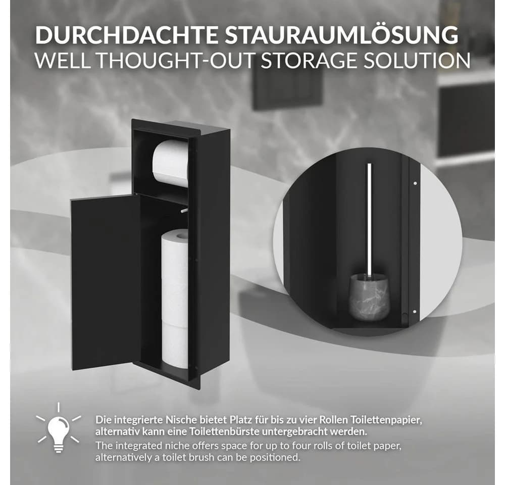 LuxeBath Unterputz-WC-Modul Schwarz Edelstahl mit Toilettenpapierhalter - Bild 4
