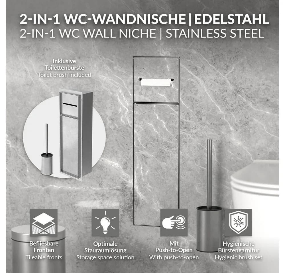 LuxeBath Toilettenpapierhalter Unterputz-Schrankmodul Edelstahl mit Stauraum