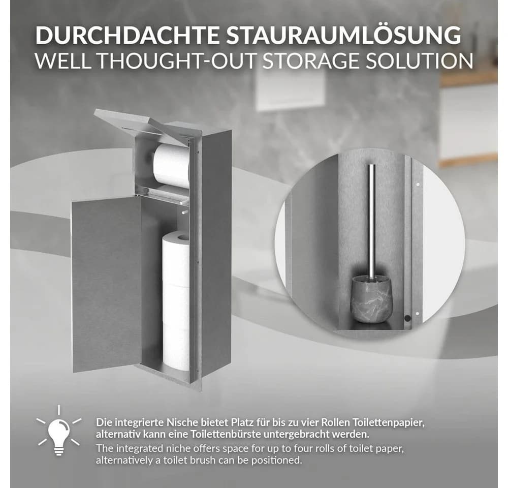 LuxeBath Toilettenpapierhalter Unterputz-Schrankmodul Edelstahl mit Stauraum - Bild 4