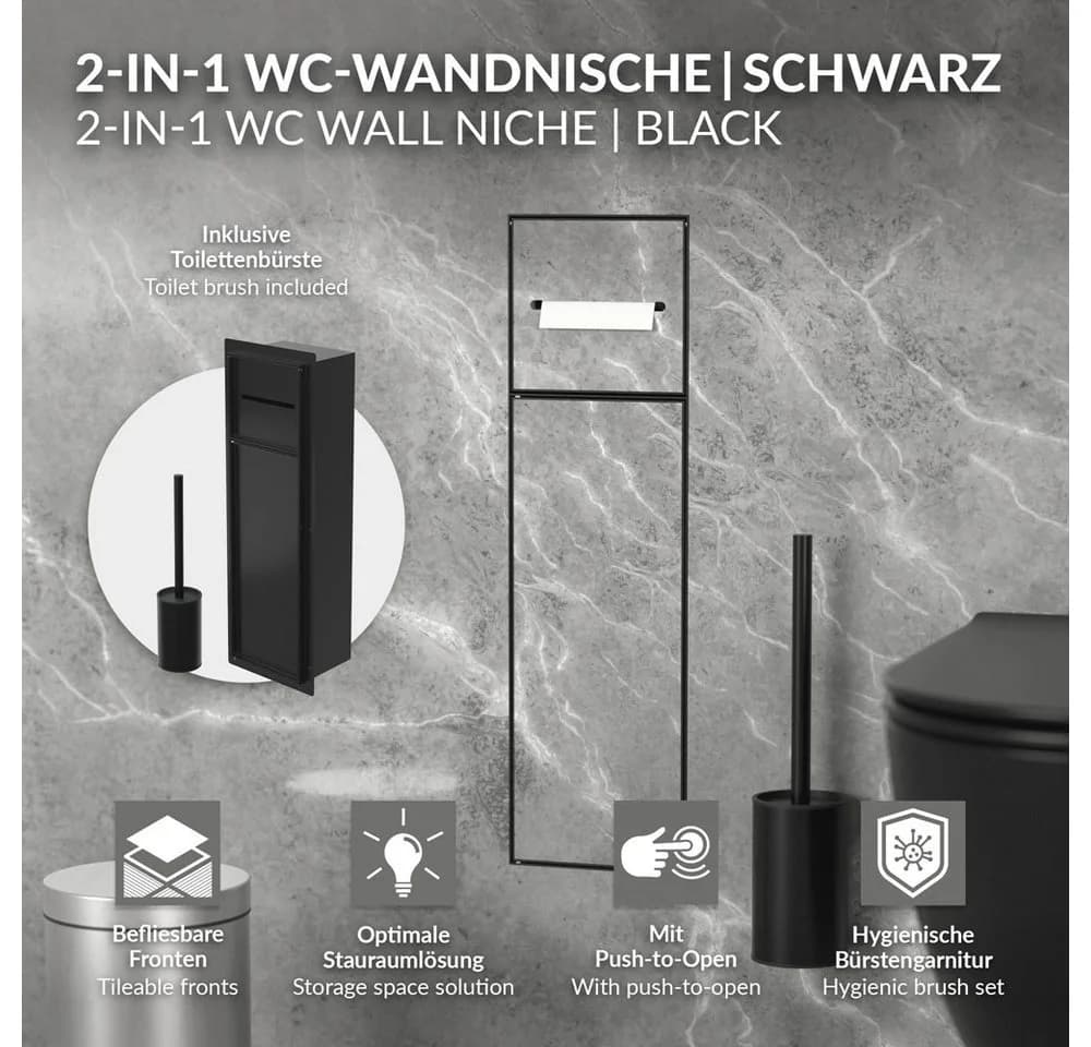 LuxeBath Unterputz-WC-Modul Schwarz mit Toilettenpapierhalter