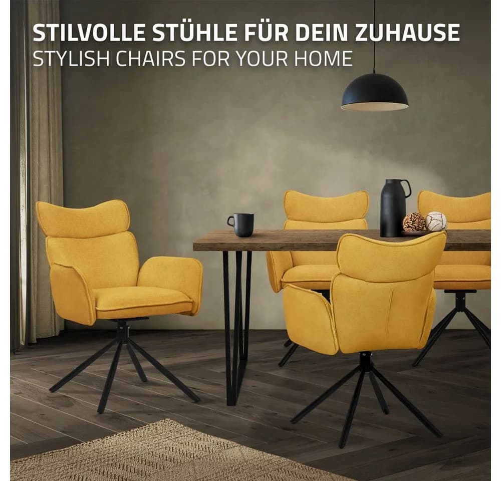 ML-DESIGN Polsterstuhl 2er Set Senf 360° Drehbar mit Armlehne - Bild 5