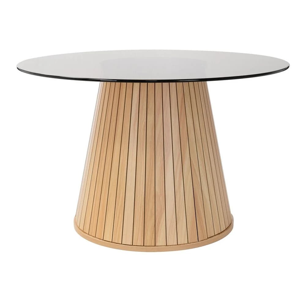 ML-DESIGN Couchtisch Rund Glasplatte Holz-Optik Braun