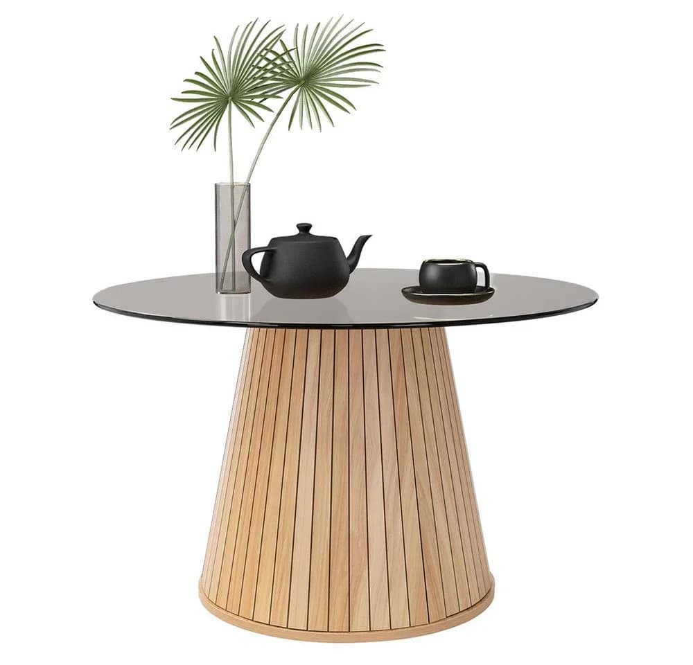 ML-DESIGN Couchtisch Rund Glasplatte Holz-Optik Braun - Bild 4