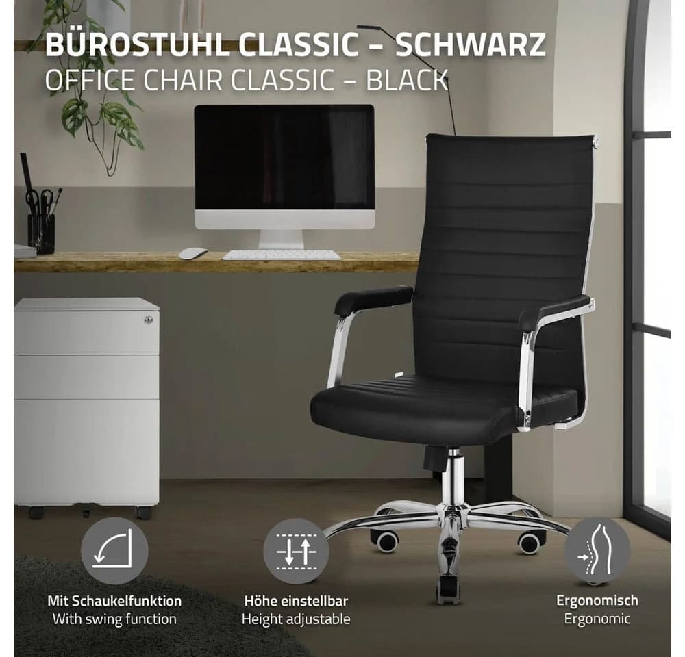 ML-DESIGN Bürostuhl Schwarz mit Armlehnen & Wippfunktion