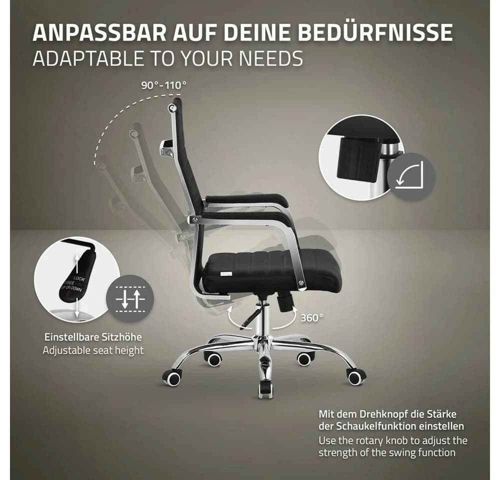 ML-DESIGN Bürostuhl Schwarz mit Armlehnen & Wippfunktion - Bild 4