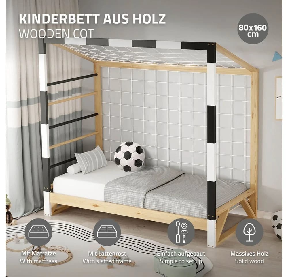 ML-DESIGN Spielbett Kinderbett Fußballtor Holzbett mit Matratze