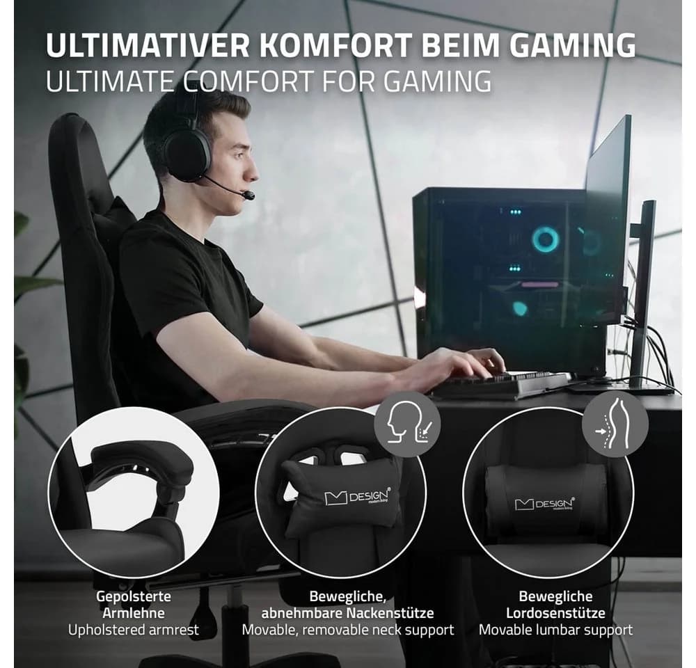 ML-DESIGN Bürostuhl Gaming Stuhl Schwarz Ergonomisch mit Lordosenkissen - Bild 3